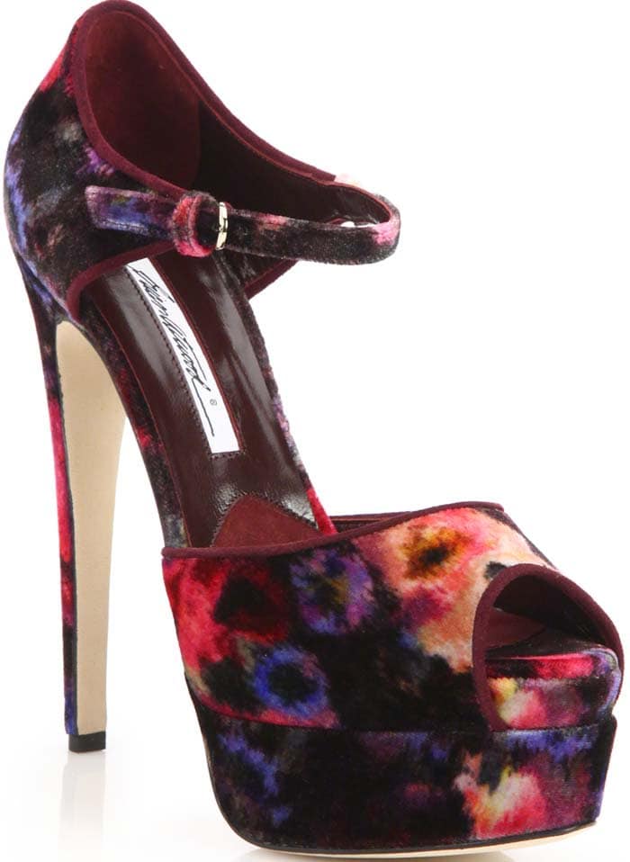 Brian Atwood Tribeca Floral-Print Velvet Platform Sandals