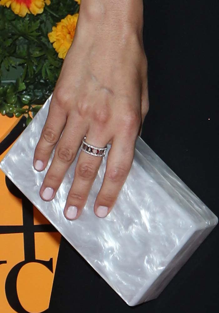 Camilla Belle's rectangular clutch by Edie Parker