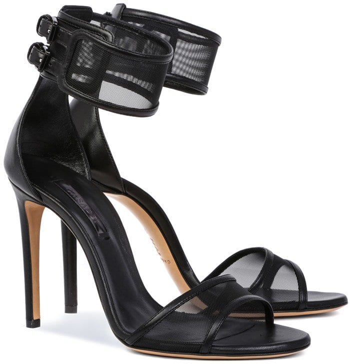 Black Nappa Ankle Strap Sandals