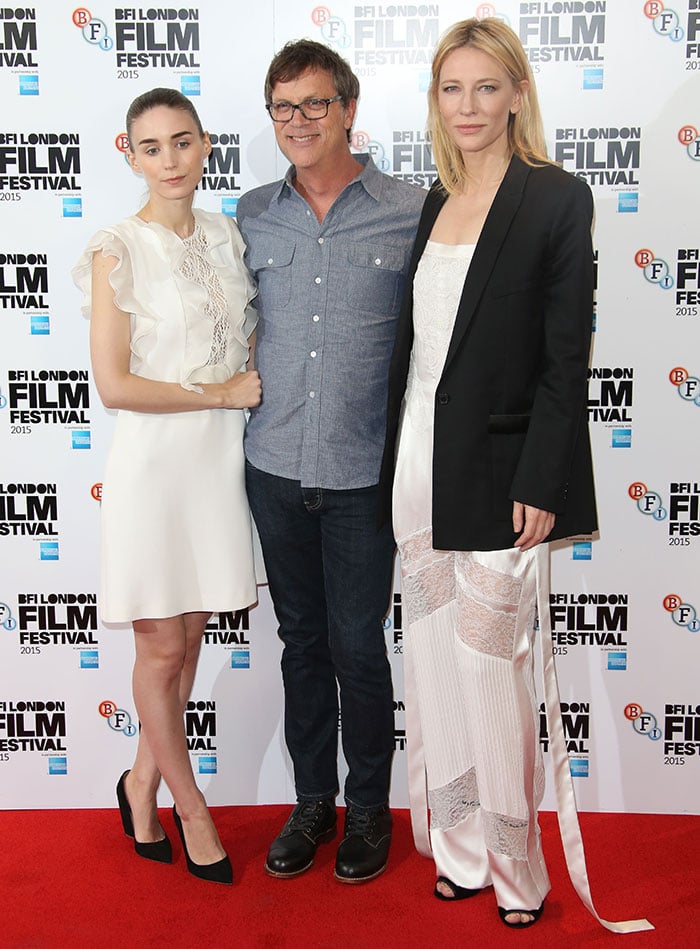 Rooney Mara, director Todd Haynes, and Cate Blanchett at the "Carol" photocall during the BFI London Film Festival