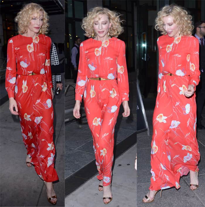 Cate Blanchett rocks a charming retro-style floral dress while leaving her New York hotel