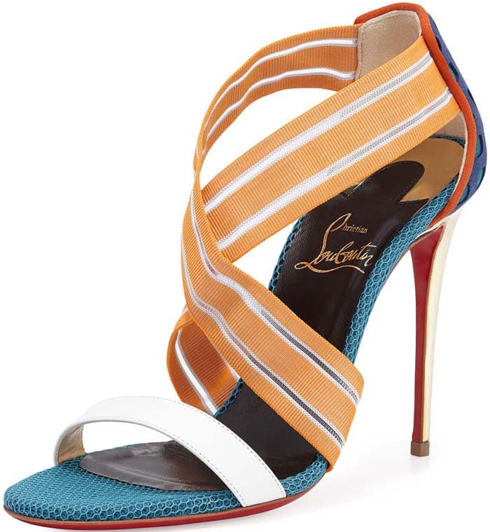 Christian Louboutin "Elastigram" Cross-Strap Red Sole Sandal in Multicolor