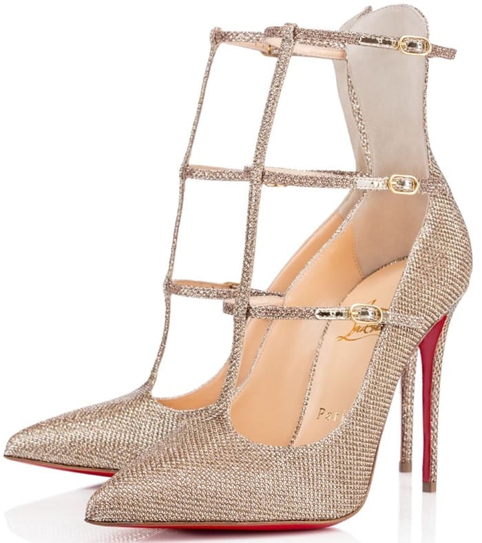 Christian Louboutin Toerless Muse Triple T-Strap Pumps Gold