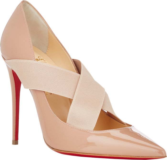 Christian Louboutin "Sharpstagram" Elastic-Cross-Strap Pumps in Nude Patent