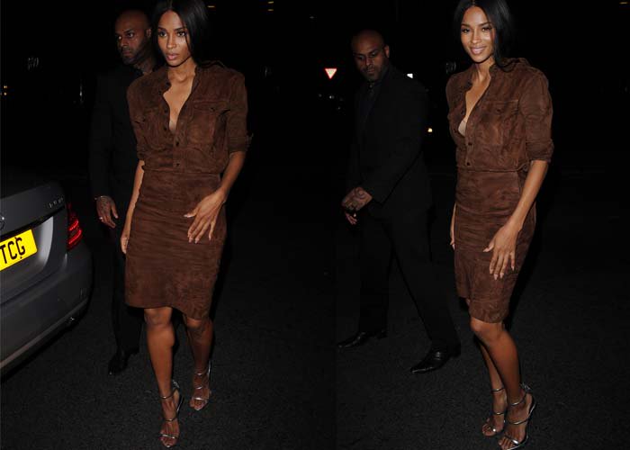 Ciara wears a matching Ralph Lauren top-and-skirt on a celebratory trip in London