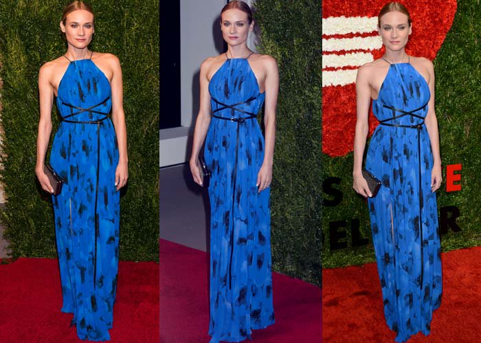 Diane Kruger wears a printed blue Michael Kors dress on the red carpet