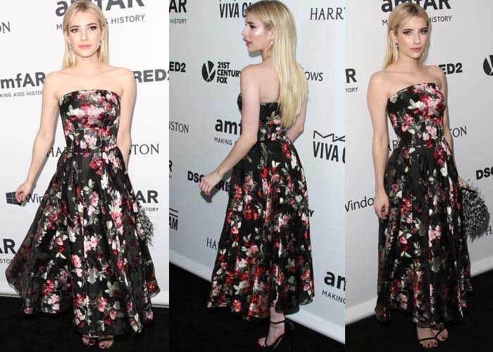 Emma Roberts stunned in a floral dress by Alexander McQueen