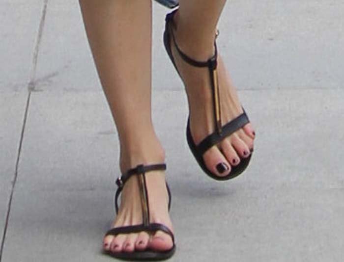 Emmy Rossum's feet in Salvatore Ferragamo sandals.