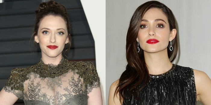 Celebrity lookalikes Kat Dennings (L) and Emmy Rossum (R)