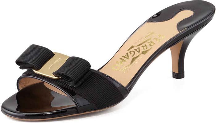 Salvatore Ferragamo "Glory" Patent Bow Slide Sandal in Black