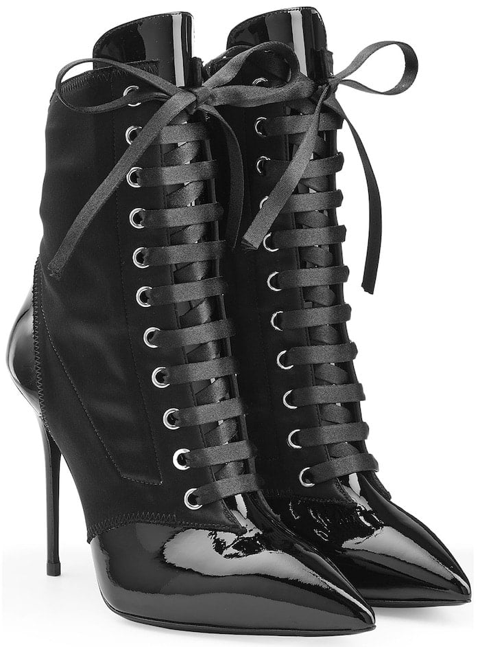 Giuseppe Zanotti Patent Leather/Leather Lace Up Boots