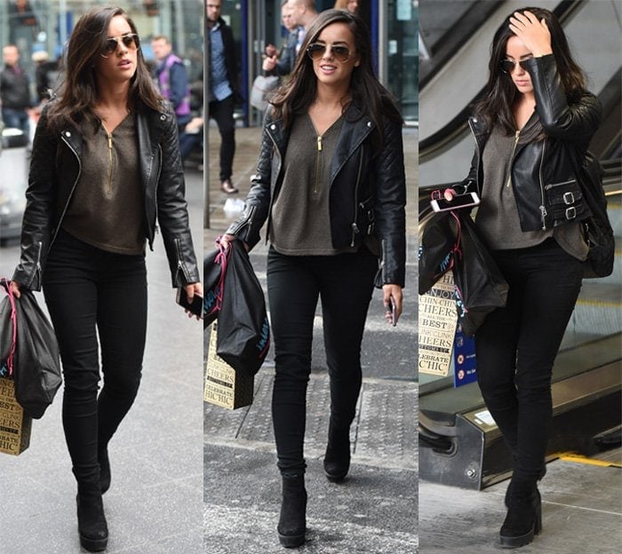 Georgia May Foote keeps it casual yet chic with jeans and a leather jacket