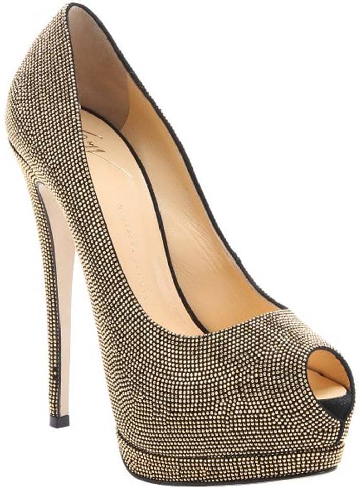 Giuseppe Zanotti Gold Beaded Sharon Platform Peep Toe Pumps