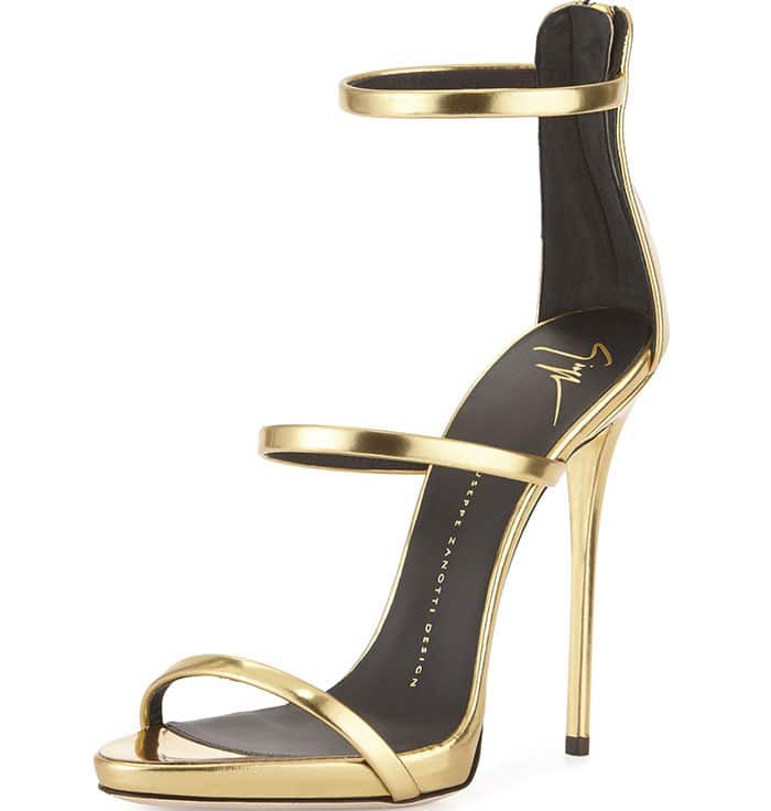 Giuseppe Zanotti Three-Strap Coline Sandals Gold Metallic