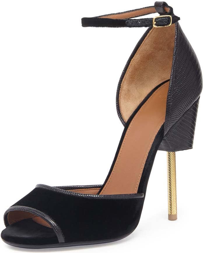 Givenchy "Matilda" velvet and embossed-leather screw-heel sandals