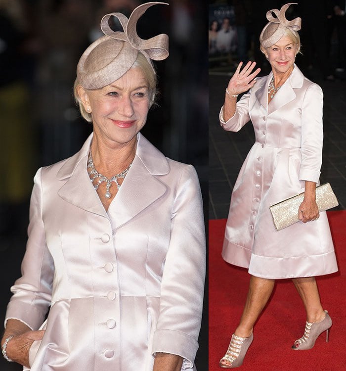 Luxury personified: Helen Mirren accessorizes with a diamond and pearl necklace for a touch of glamour