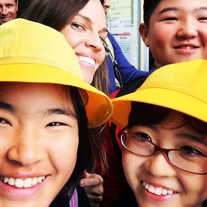 Hilary Swank shares an adorable selfie with Japanese kids she met in Tokyo