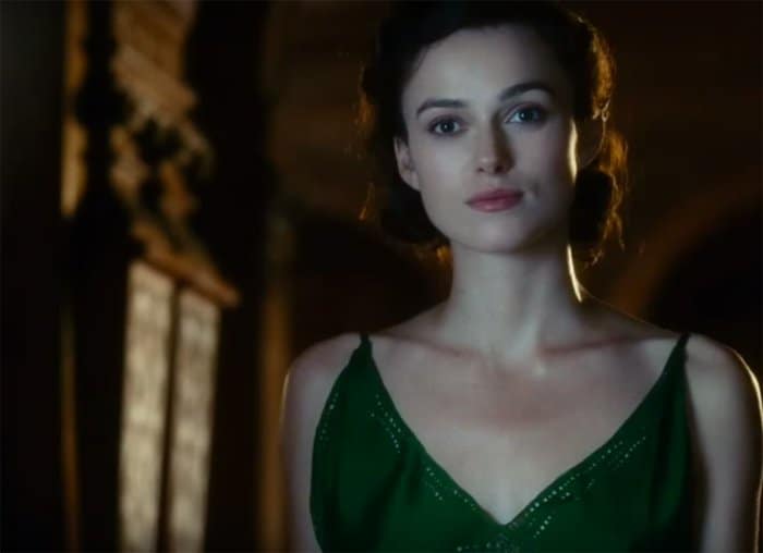 Keira Knightley as Cecilia in the sweeping green gown by Jacqueline Durran