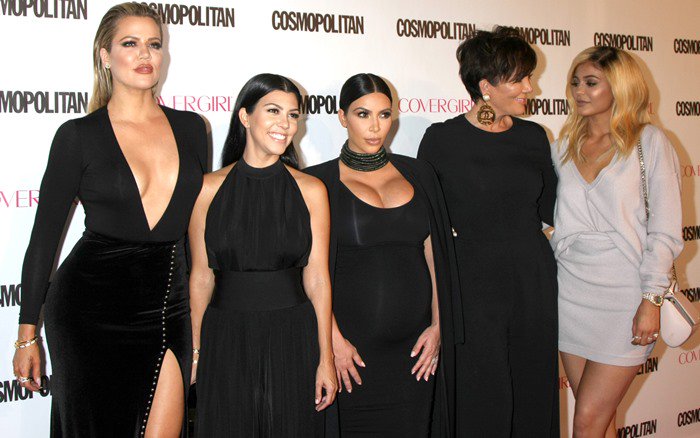 Khloe Kardashian, Kourtney Kardashian, Kim Kardashian, Kris Jenner, and Kylie Jenner at Cosmopolitan’s 50th Birthday Celebration at Ysabel in West Hollywood on October 12, 2015