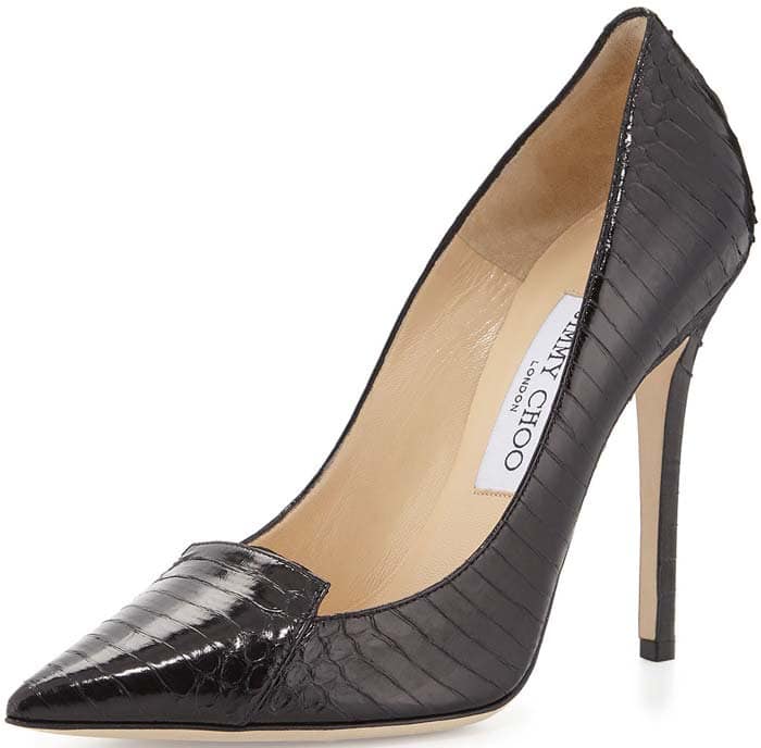 Jimmy Choo Ari Watersnake Loafer Pump in Black