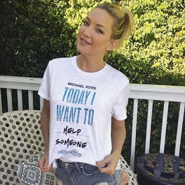Watch Hunger Stop ambassador Kate Hudson wears a shirt supporting the Michael Kors movement