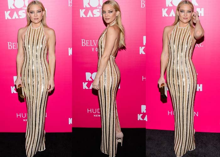 Kate Hudson wears a stunning gold dress by Balmain at the premiere of "Rock the Kasbah"