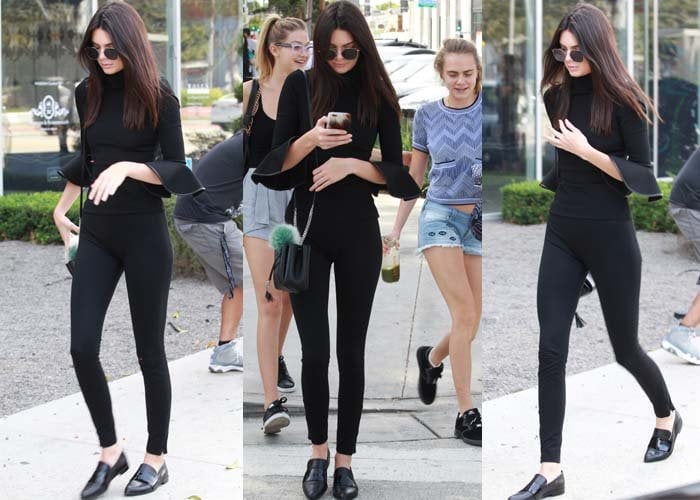 Kendall Jenner in a top by David Koma and Camilla and Marc loafers