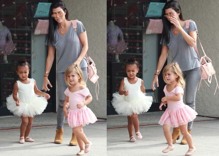 Kourtney Kardashian corrals North West and Penelope Disick for a ballet class 