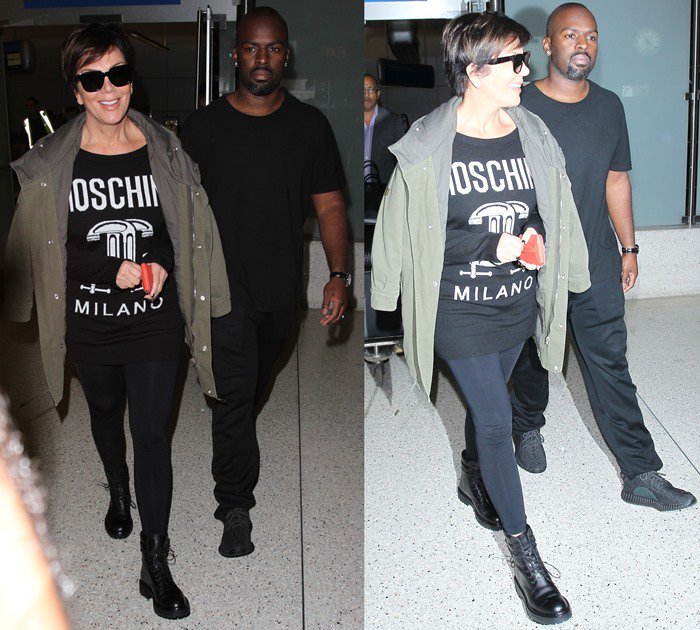 Kris Jenner shows off her clipped hair and large sunglasses as she arrives at LAX with Corey Gamble
