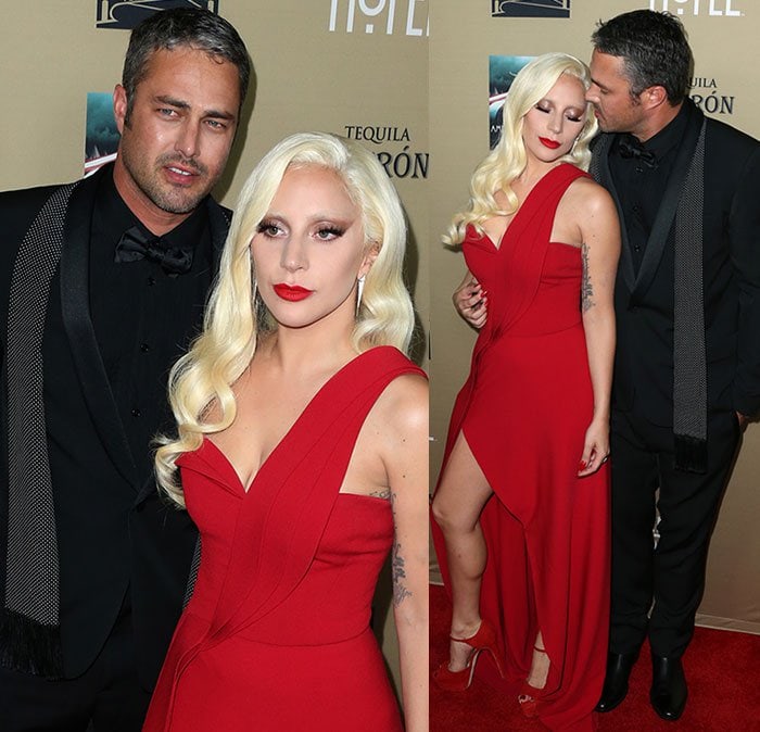 Lady Gaga with Ryan Murphy and fiance Taylor Kinney at the premiere screening of FX's 'American Horror Story: Hotel' at Regal Cinemas L.A. Live on October 3, 2015