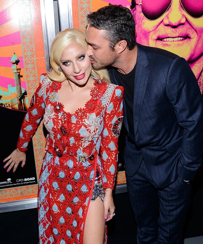 Taylor Kinney gives Lady Gaga at kiss at the New York premiere of "Rock the Kasbah"