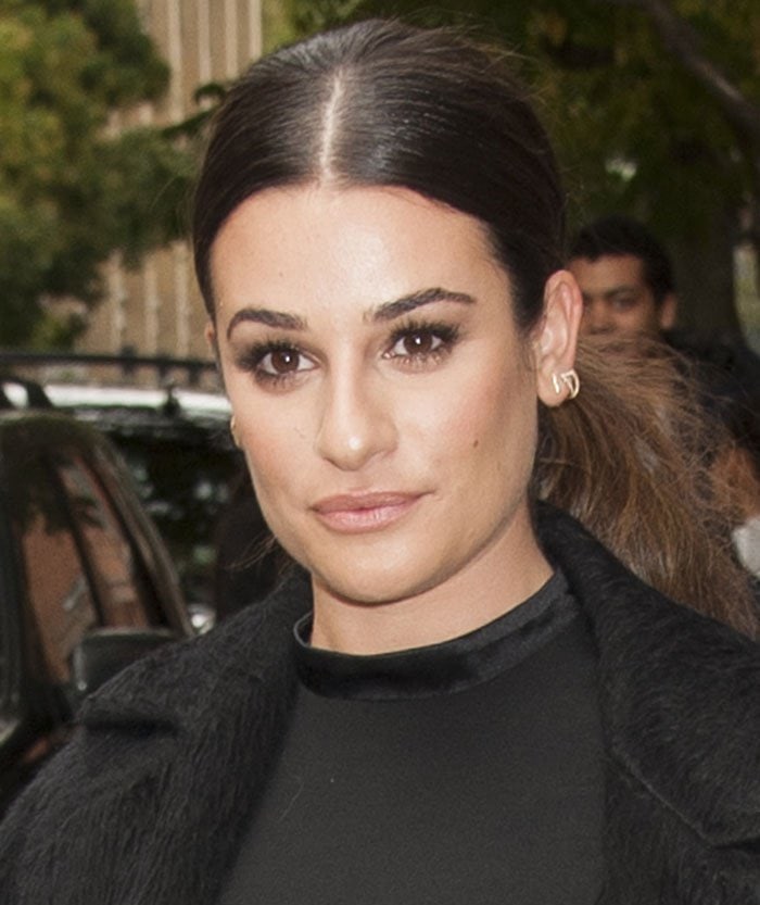 Lea Michele's center-parted ponytail