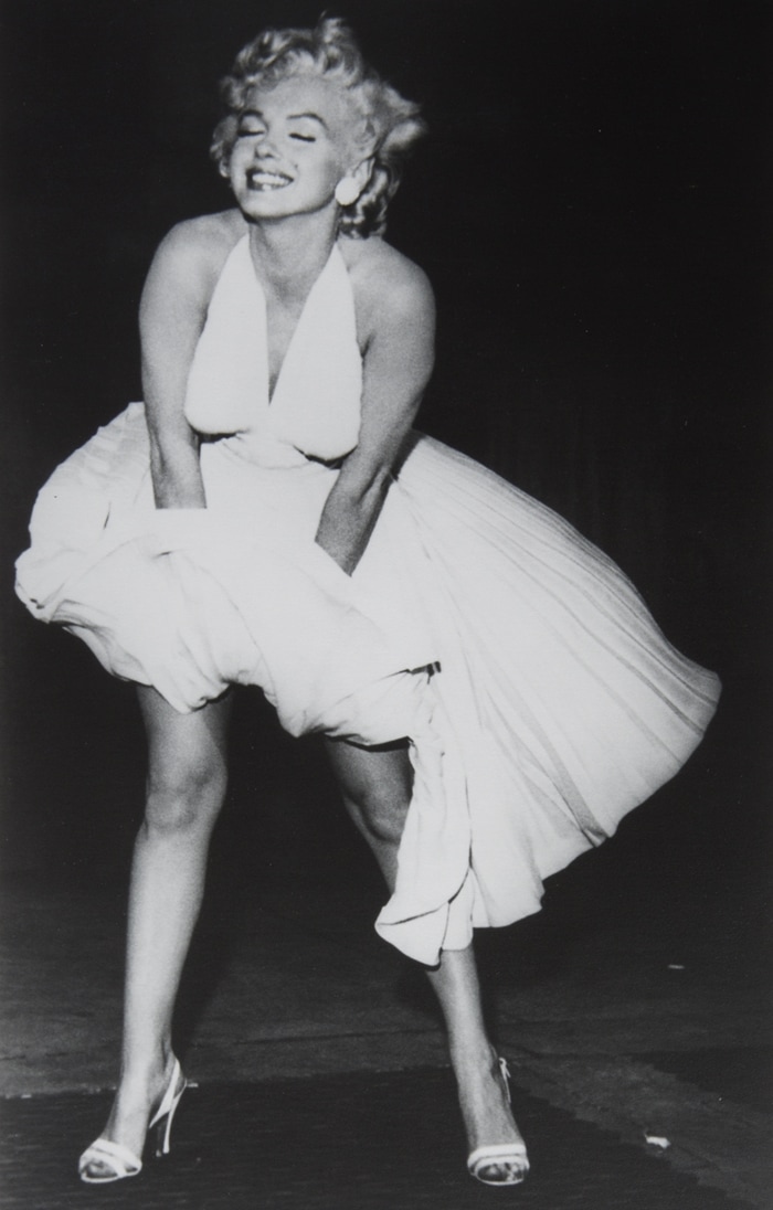 Bruno Bernard‘s black and white vintage photograph of Marilyn Monroe taken on the set of The Seven Year Itch