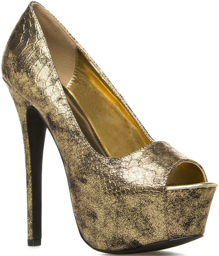 Melisandre Gold Peep-Toe Pumps