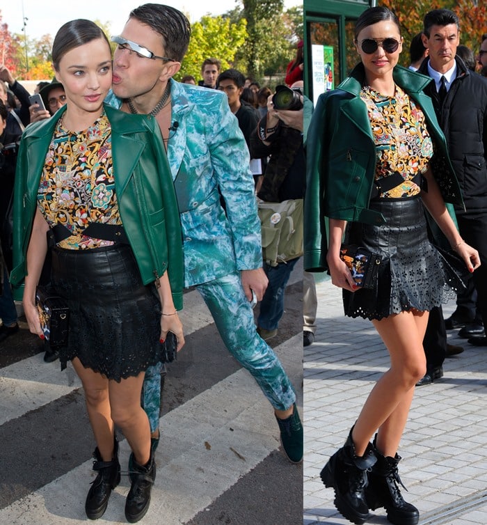 Miranda Kerr brushes off an attack by Vitalii Sediuk in a Louis Vuitton ensemble