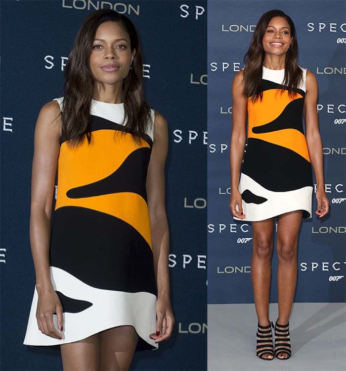 Naomie Harris keeps it feminine in Christian Dior for the London photocall of "Spectre"