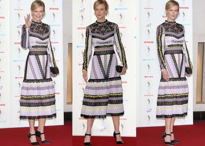 Nicole Kidman wears a shin-length Erdem dress at the Women of the Year Awards