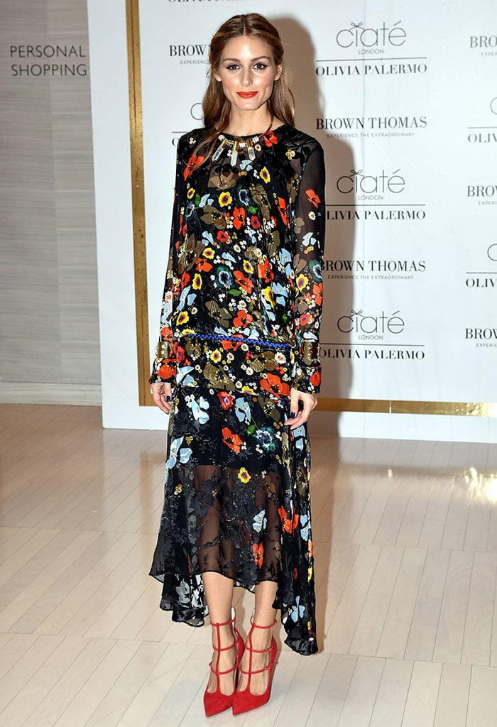 Olivia Palermo in a Preen by Thornton Bregazzi long-sleeved floral-print dress