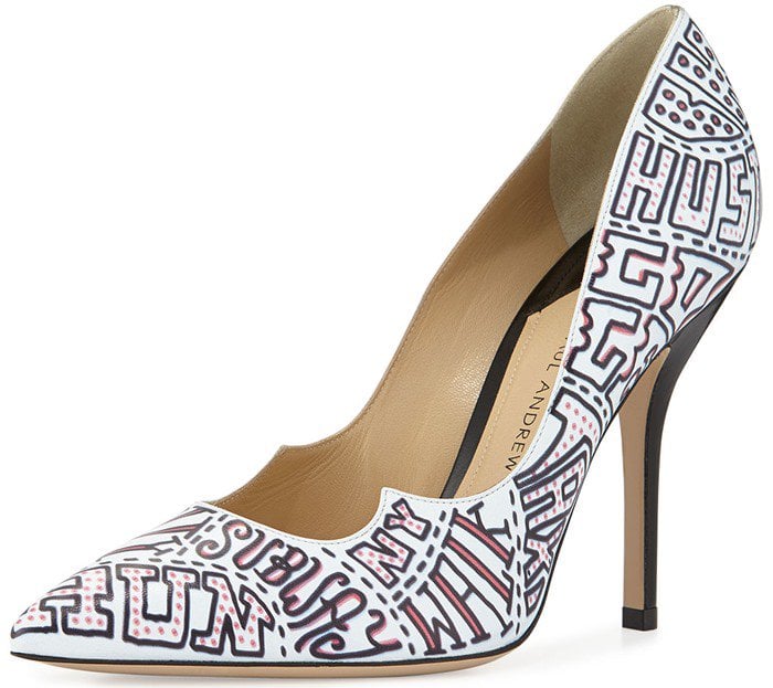 Paul Andrew Red Zenadia Nyc Print Scalloped Pump