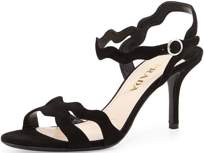 Prada Suede Wavy Strap Sandal in Nero