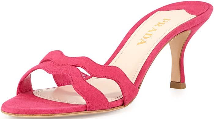 Prada Suede Wavy-Strap Slide in Peonia