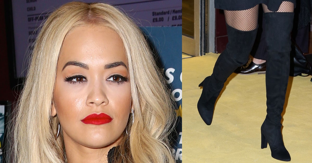 Rita Ora in Stuart Weitzman 'Alllegs' Boots with Thigh-Skimming Dress