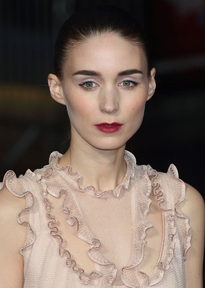 Rooney Mara's nude ruffled lace dress with a semi-sheer fabric