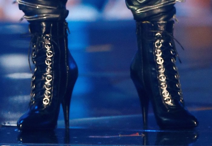 Ruby Rose wears a pair of heeled leather combat boots from Giuseppe Zanotti