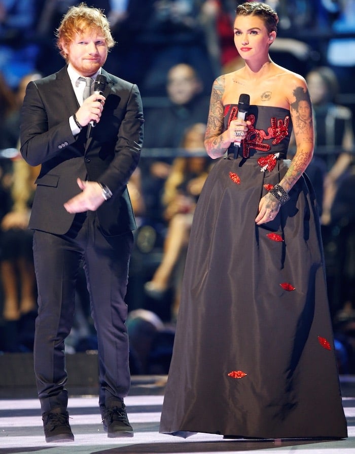 Singer Ed Sheeran and actress Ruby Rose co-host the 2015 MTV European Music Awards