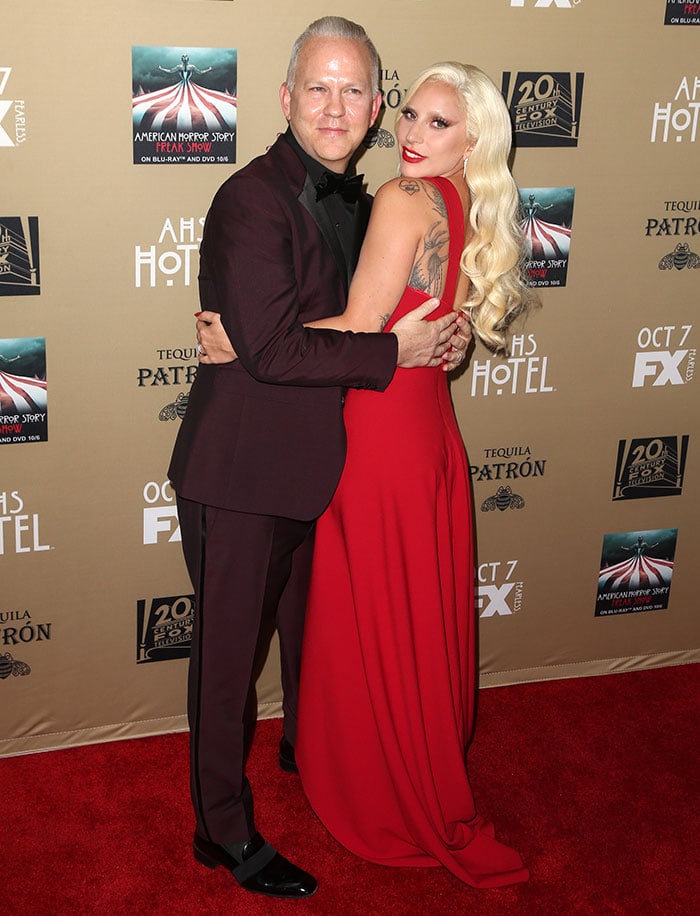 Lady Gaga with Ryan Murphy and fiance Taylor Kinney at the premiere screening of FX's 'American Horror Story: Hotel' at Regal Cinemas L.A. Live on October 3, 2015