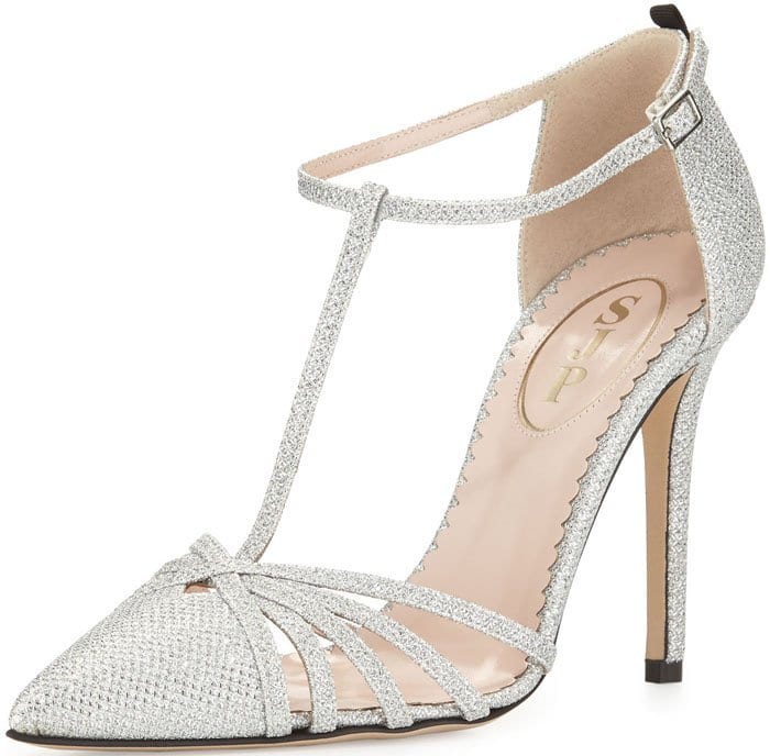 SJP by Sarah Jessica Parker Carrie Sparkle Lamé T-Strap Pump in Silver