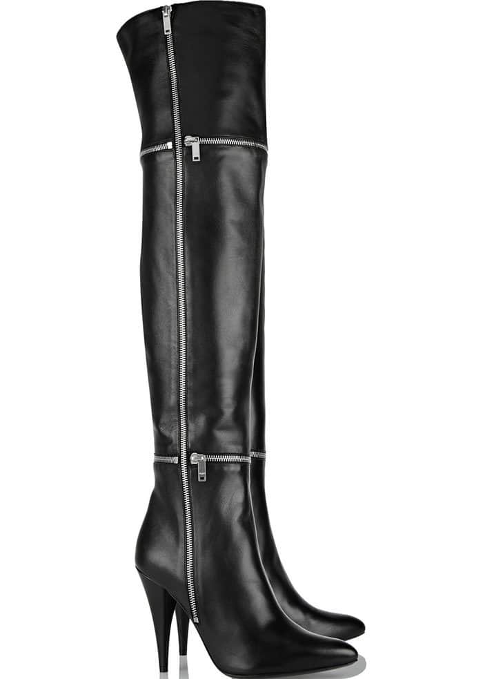 Saint Laurent Embellished Leather Thigh-High Boots