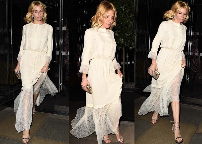 Sienna Miller wears a Michael Kors dress as she moves from event to event