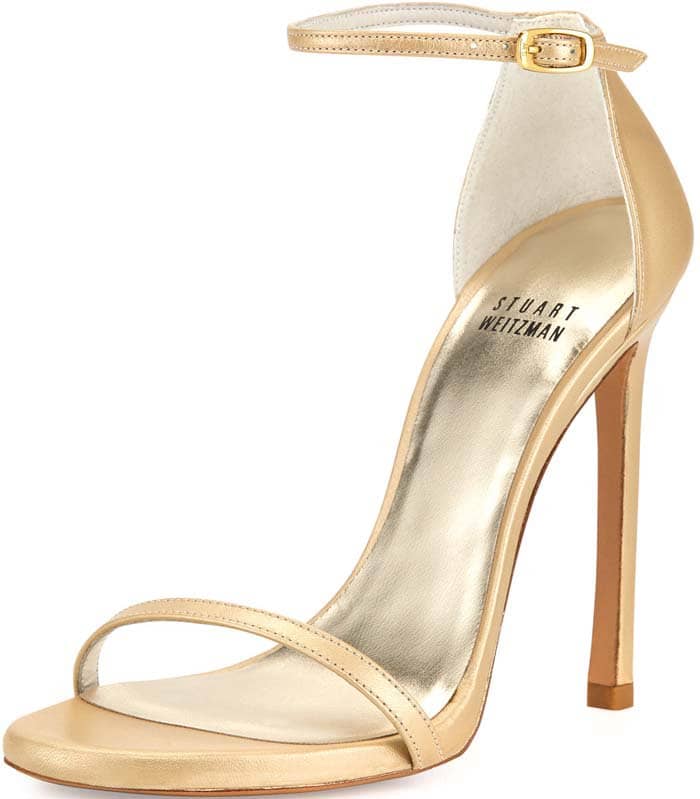 Stuart Weitzman Nudist Ankle Strap in Pale Gold